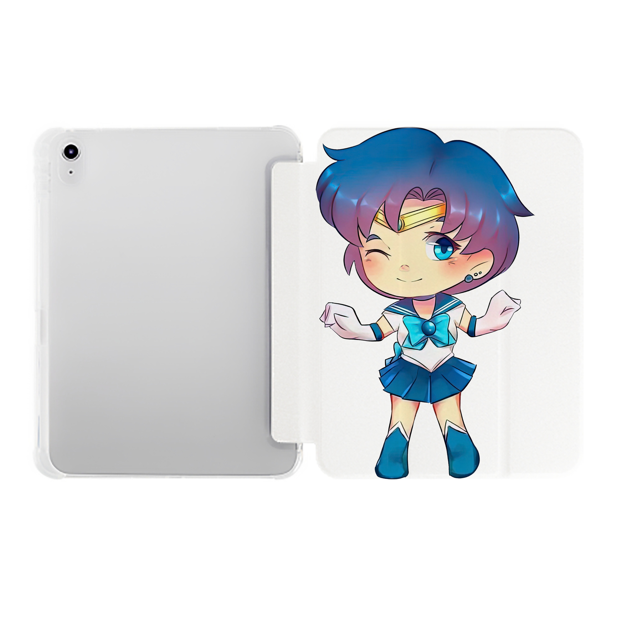 （画像用） 美少女戦士セーラームーン 水野 亜美 みずの あみ Sailor Moon Mizuno Ami IPad ケース ペン収納付き 三つ折りスタンド PUレザー×シリコン 対応機種9.5/10.5/10.9インチ